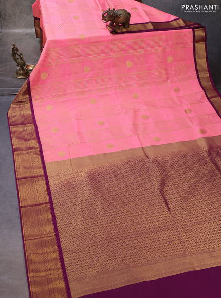 Candy Pink & Purple Semi Kanchipuram Silk - Korvai