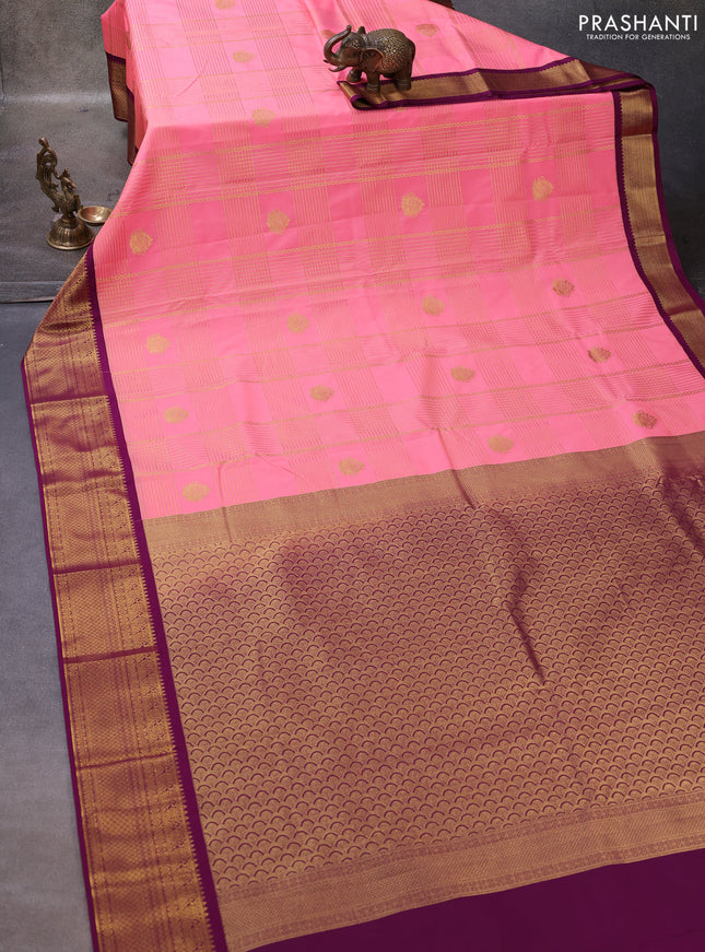 Candy Pink & Purple Semi Kanchipuram Silk - Korvai