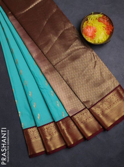 Teal Green & Maroon Semi Kanchipuram Silk - Korvai