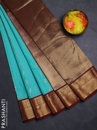 Teal Green & Maroon Semi Kanchipuram Silk - Korvai