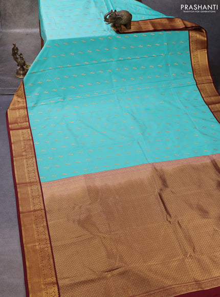 Teal Green & Maroon Semi Kanchipuram Silk - Korvai