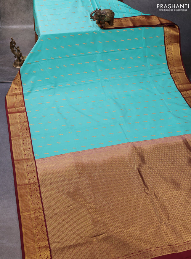 Teal Green & Maroon Semi Kanchipuram Silk - Korvai