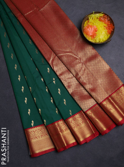 Green & Red Semi Kanchipuram Silk - Korvai
