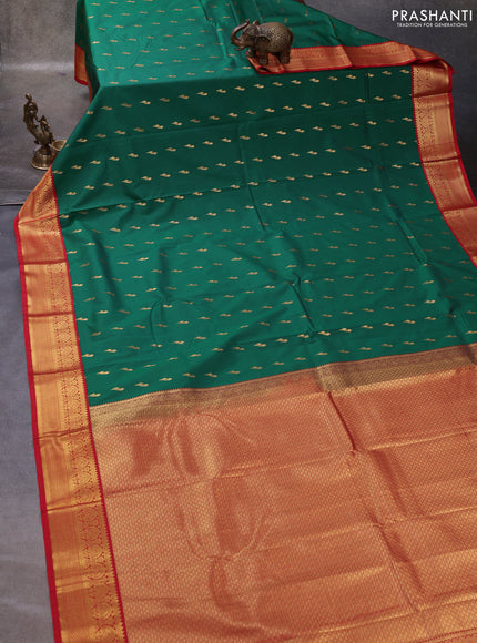 Green & Red Semi Kanchipuram Silk - Korvai