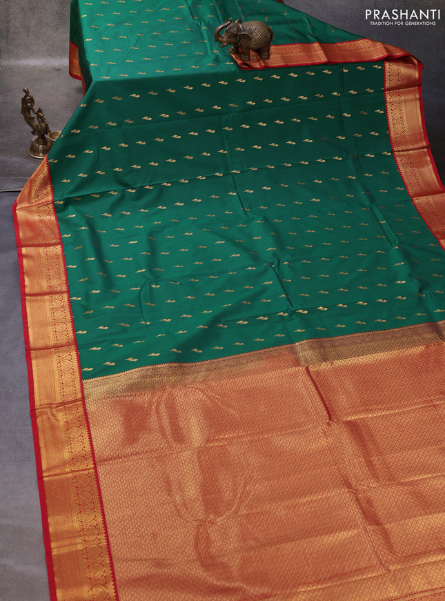 Green & Red Semi Kanchipuram Silk - Korvai