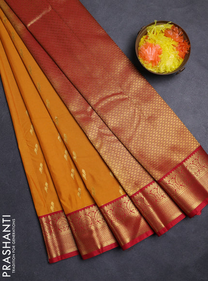 Mustard Yellow & Red Semi Kanchipuram Silk - Korvai