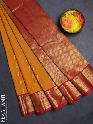 Mustard Yellow & Red Semi Kanchipuram Silk - Korvai