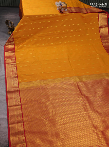 Mustard Yellow & Red Semi Kanchipuram Silk - Korvai