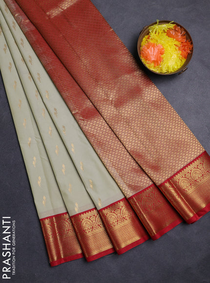 Pastel Green & Red Semi Kanchipuram Silk - Korvai