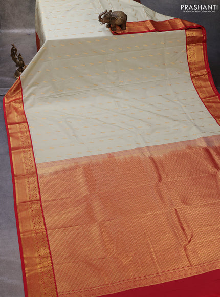 Pastel Green & Red Semi Kanchipuram Silk - Korvai