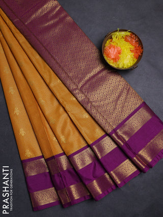 Mustard Yellow & Magenta Pink Semi Kanchipuram Silk - Korvai