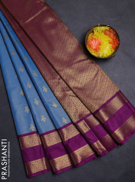 Blue & Purple Semi Kanchipuram Silk - Korvai