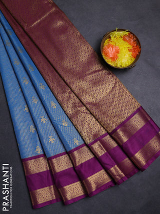 Blue & Purple Semi Kanchipuram Silk - Korvai
