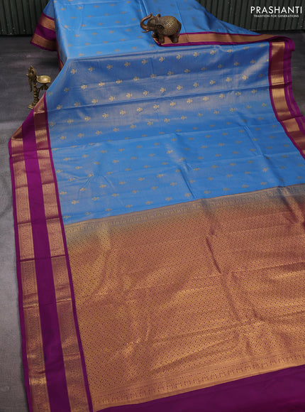 Blue & Purple Semi Kanchipuram Silk - Korvai