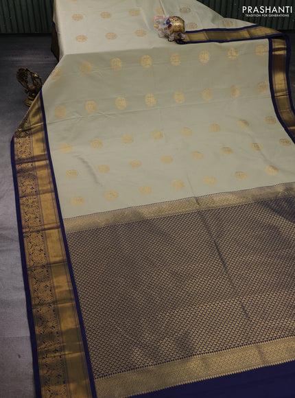 Pastel Green & Navy Blue Semi Kanchipuram Silk - Korvai