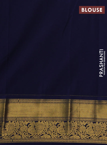 Pastel Green & Navy Blue Semi Kanchipuram Silk - Korvai