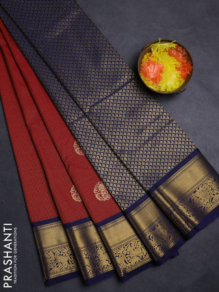Maroon & Navy Blue Semi Kanchipuram Silk - Korvai
