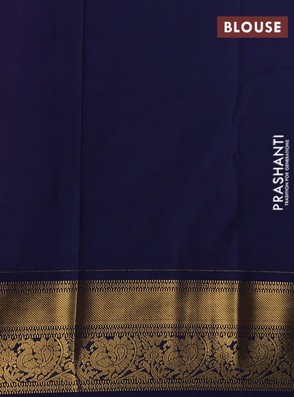 Peach Pink & Navy Blue Semi Kanchipuram Silk - Korvai