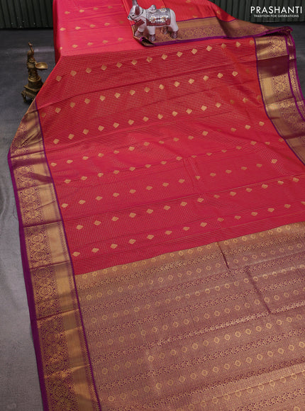 Pink & Magenta Pink Semi Kanchipuram Silk - Korvai