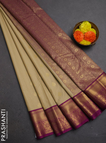 Beige & Magenta Pink Semi Kanchipuram Silk - Korvai