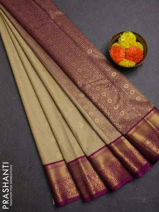 Beige & Magenta Pink Semi Kanchipuram Silk - Korvai