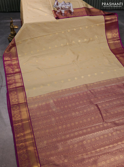 Beige & Magenta Pink Semi Kanchipuram Silk - Korvai