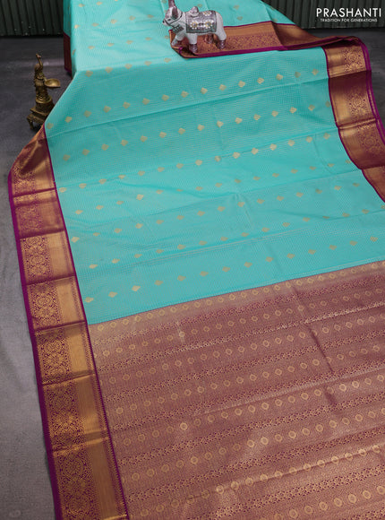 Teal Green & Magenta Pink Semi Kanchipuram Silk - Korvai