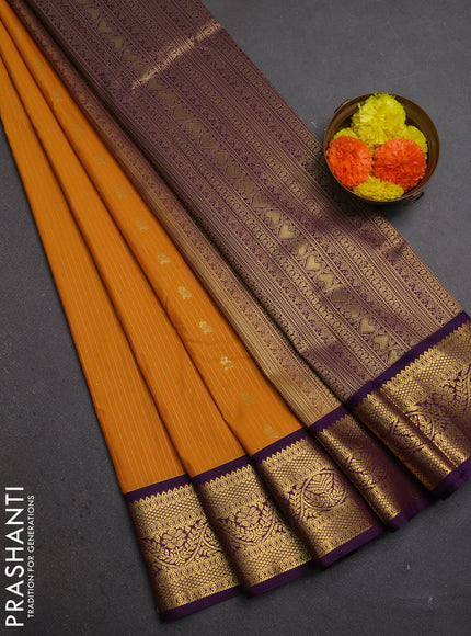 Mustard Yellow & Purple Semi Kanchipuram Silk - Korvai