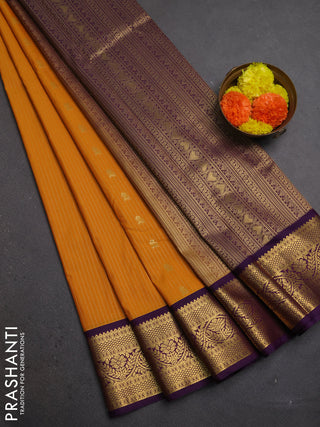 Mustard Yellow & Purple Semi Kanchipuram Silk - Korvai