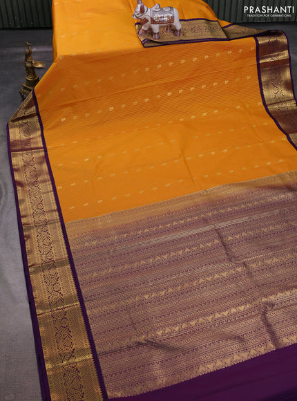 Mustard Yellow & Purple Semi Kanchipuram Silk - Korvai