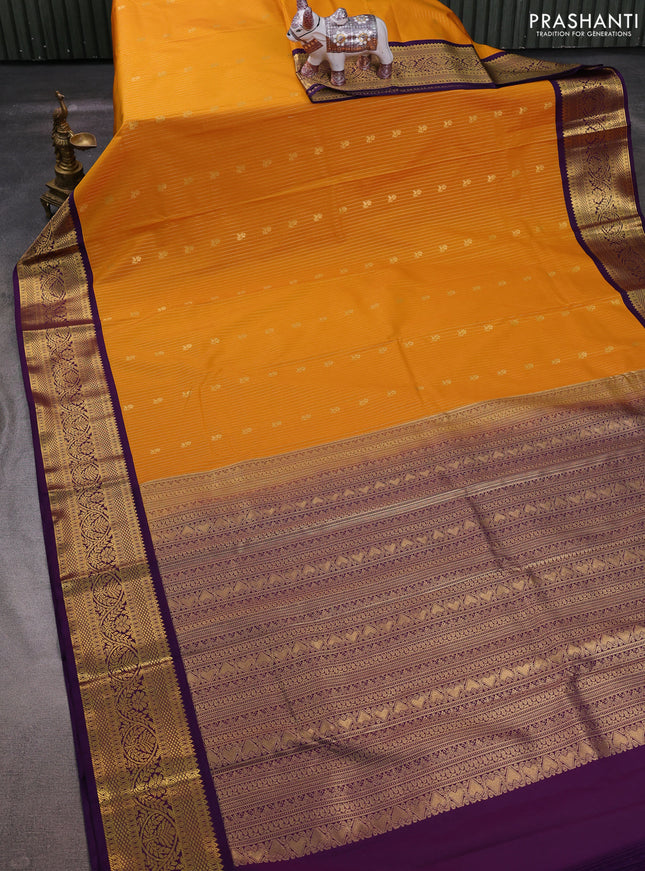 Mustard Yellow & Purple Semi Kanchipuram Silk - Korvai