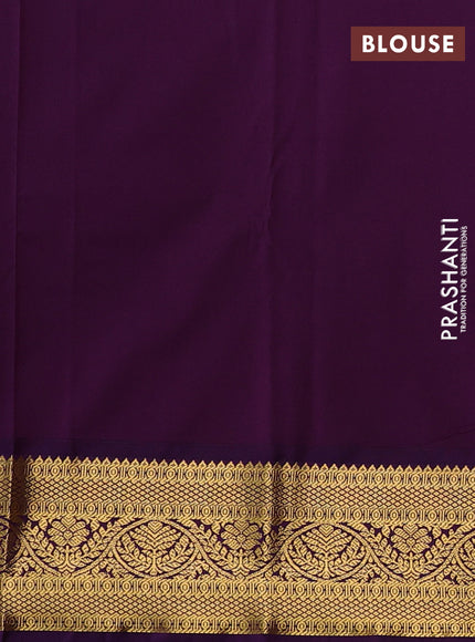 Mustard Yellow & Purple Semi Kanchipuram Silk - Korvai