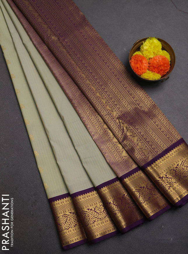 Pista Green & Purple Semi Kanchipuram Silk - Korvai