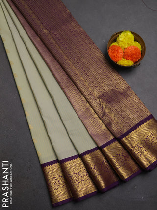 Pista Green & Purple Semi Kanchipuram Silk - Korvai