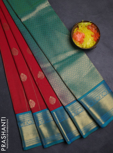 Red & Teal Green Semi Kanchipuram Silk - Korvai