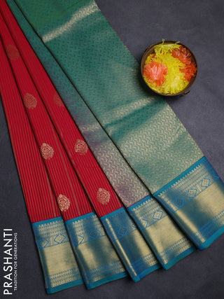 Red & Teal Green Semi Kanchipuram Silk - Korvai