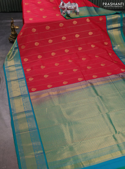 Red & Teal Green Semi Kanchipuram Silk - Korvai