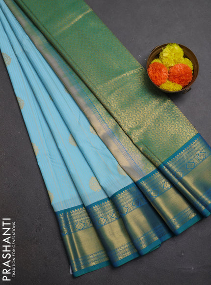 Sky Blue & Teal Green Semi Kanchipuram Silk - Korvai