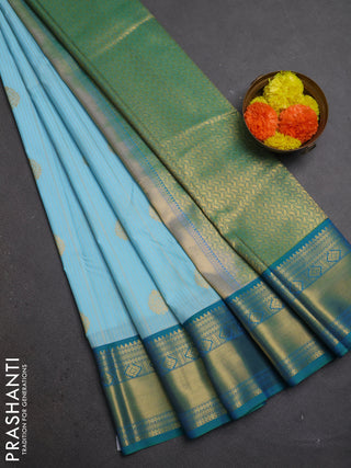 Sky Blue & Teal Green Semi Kanchipuram Silk - Korvai