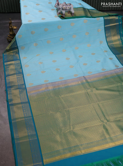 Sky Blue & Teal Green Semi Kanchipuram Silk - Korvai