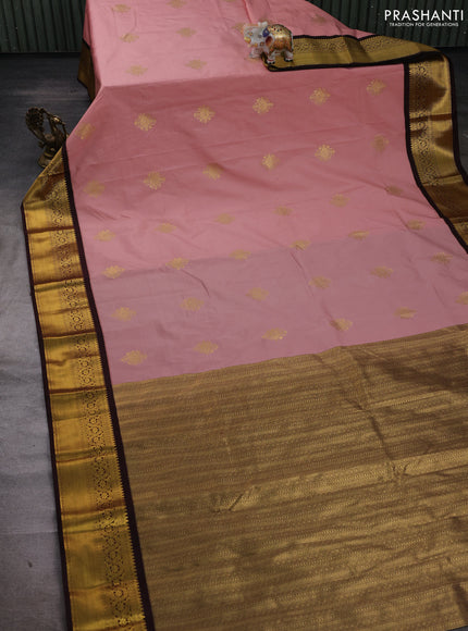 Peach Pink & Coffee Brown Semi Kanchipuram Silk - Korvai