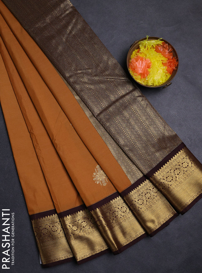 Mustard Yellow & Maroon Semi Kanchipuram Silk - Korvai
