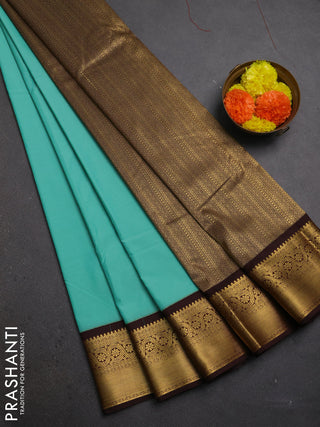 Teal Green & Coffee Brown Semi Kanchipuram Silk - Korvai