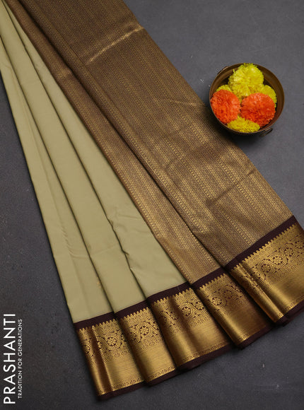 Pista Green & Coffee Brown Semi Kanchipuram Silk - Korvai