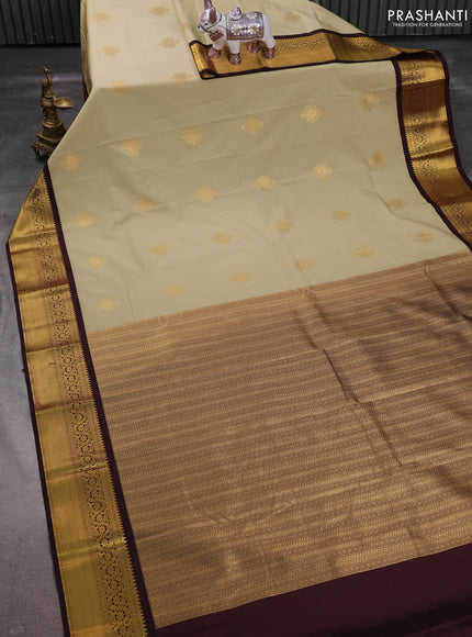 Pista Green & Coffee Brown Semi Kanchipuram Silk - Korvai