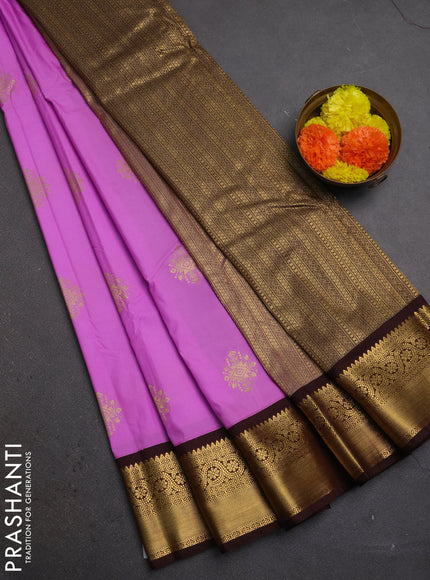 Lavender & Coffee Brown Semi Kanchipuram Silk - Korvai
