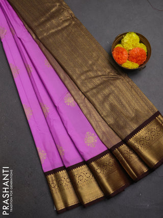 Lavender & Coffee Brown Semi Kanchipuram Silk - Korvai