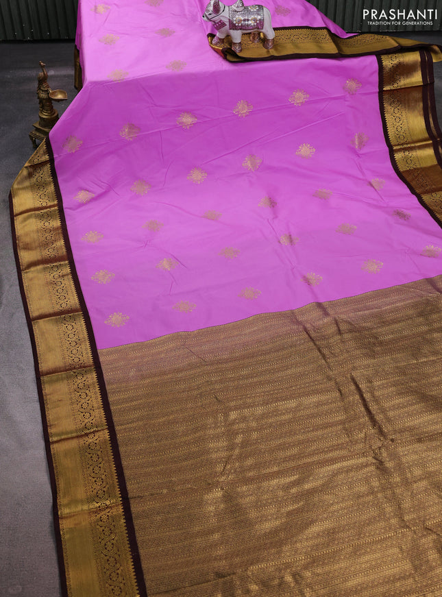 Lavender & Coffee Brown Semi Kanchipuram Silk - Korvai