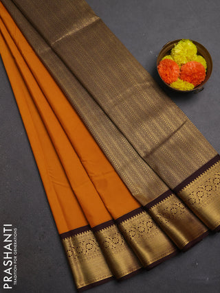 Mustard Yellow & Coffee Brown Semi Kanchipuram Silk - Korvai