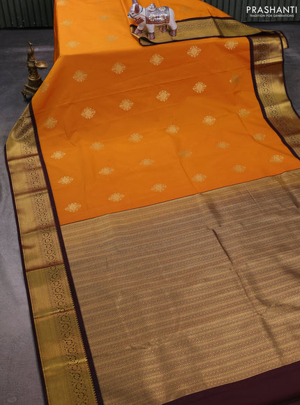 Mustard Yellow & Coffee Brown Semi Kanchipuram Silk - Korvai